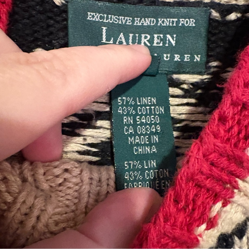 Vintage Lauren Ralph Lauren hand knit fair isle canoe mock neck sweater - Picture 5 of 5